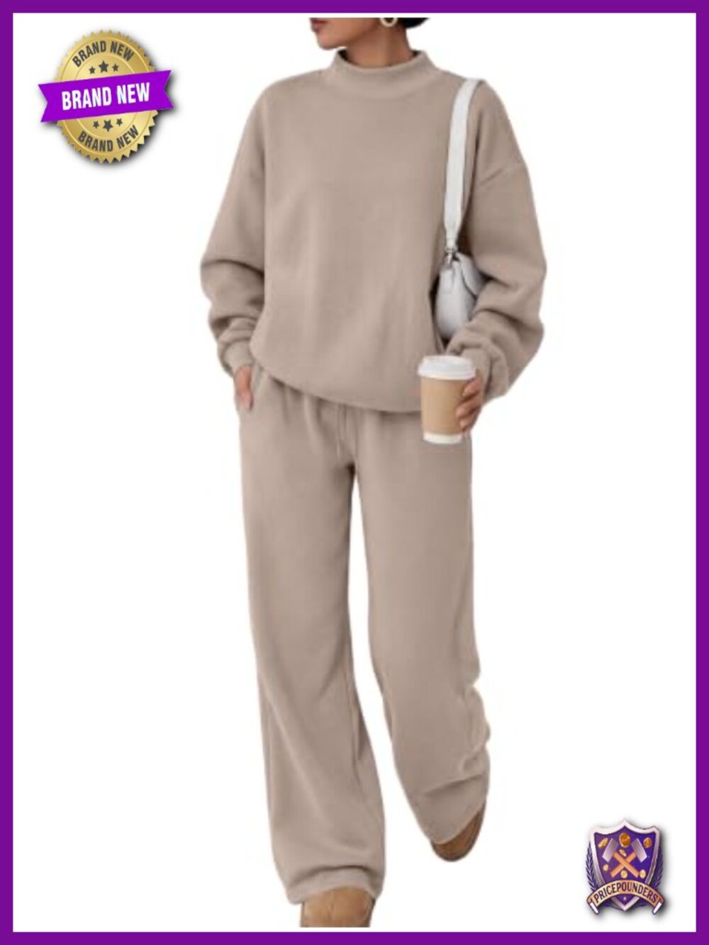 Mock Neck 2 Piece Sweat Set Sweatsuit Wide Leg Pants Lounge Set